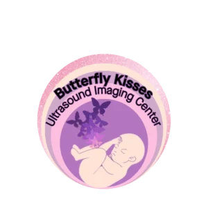 Butterfly Kisses Ultrasound Imaging Center Logo, baby in womb with butterfly